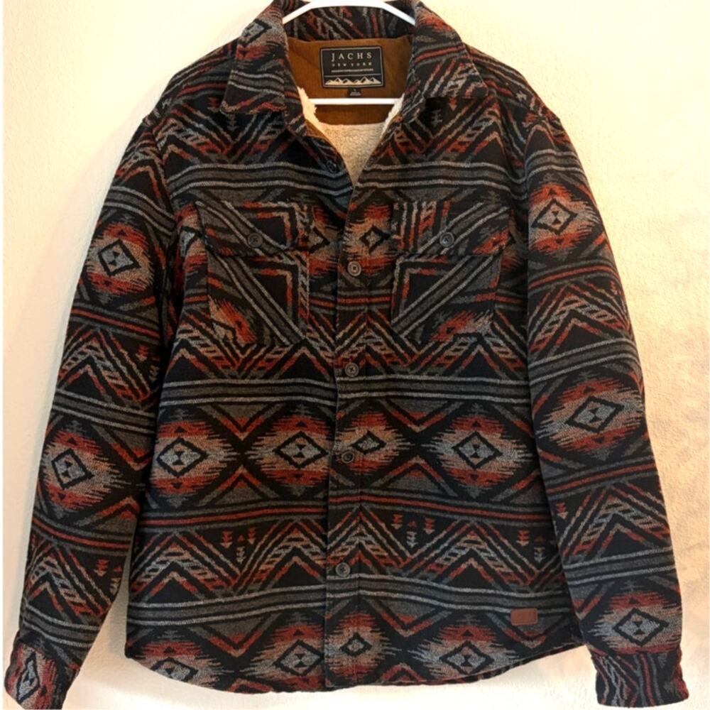 Jachs New York Sherpa Lined Southwestern Aztec Shirt Jacket Men's Large Shacket